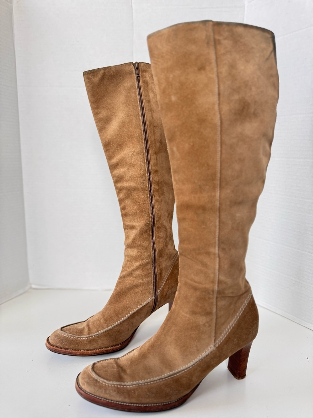 vintage 90s ralph lauren blue label tan suede tall heel boots size 8 *Flaws - Picture 4 of 15